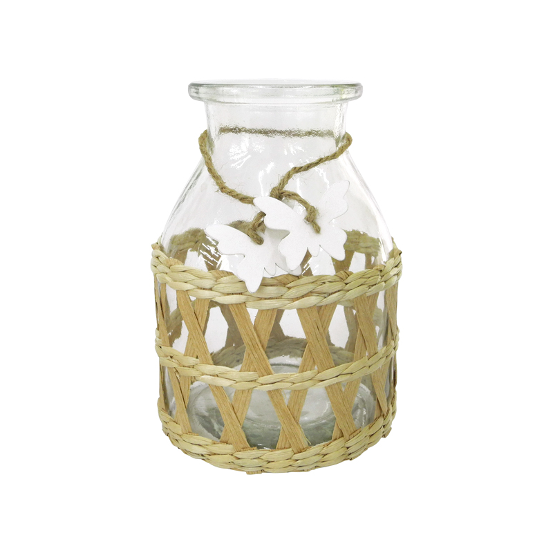 Diamond-shaped Rattan Paper Mixed Glass Vases YD-ACC-030