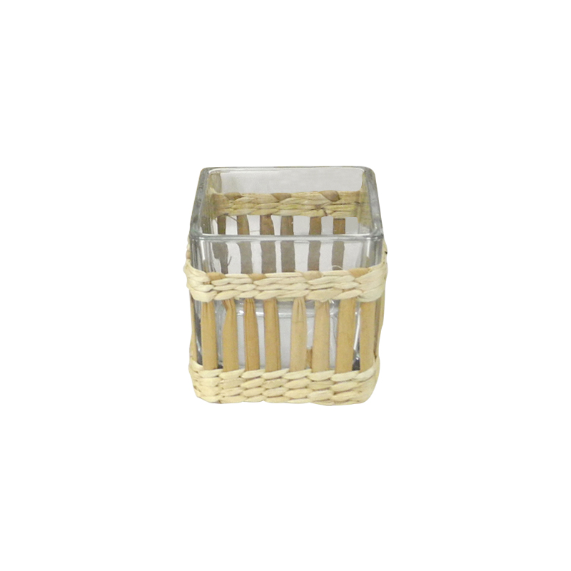 Mixed Rattan And Bamboo Square Glass Vases YD-ACC-037