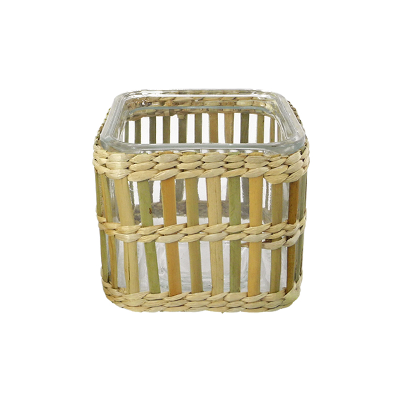 Mixed Rattan And Bamboo Square Glass Vases YD-ACC-037