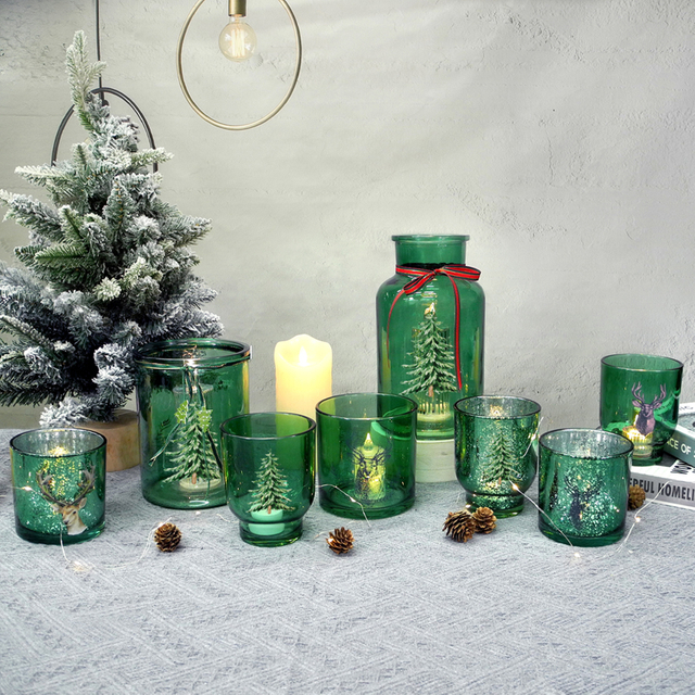 Green Glass Christmas Candle Holder & Wax Bottle YD-HDWC-062