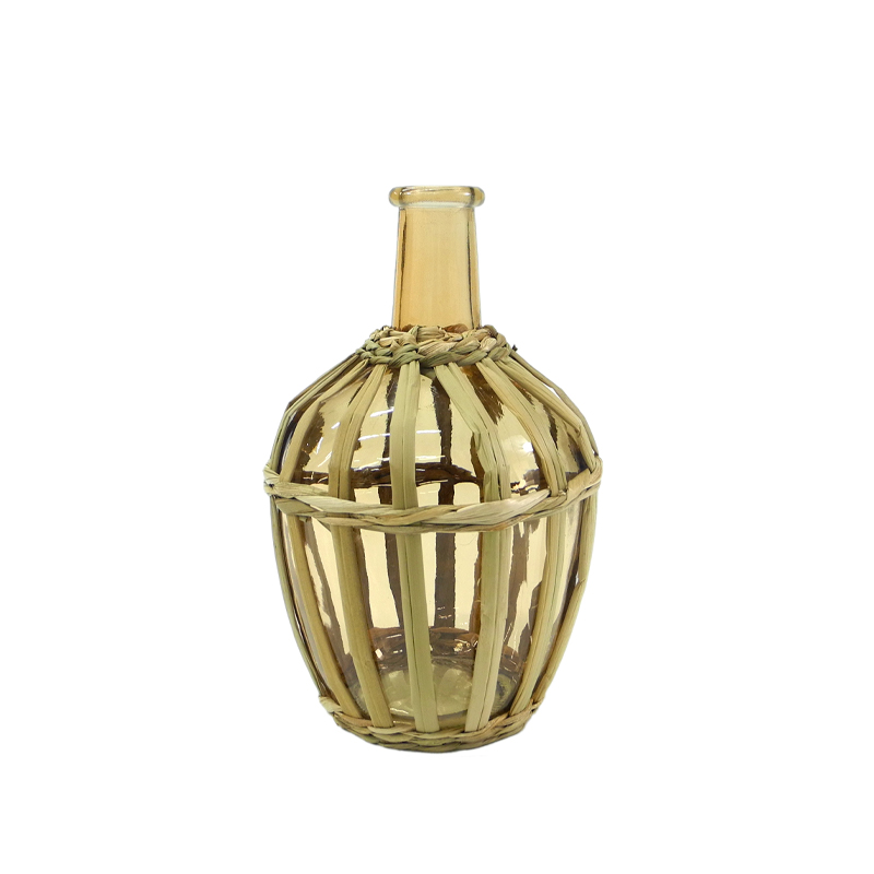 Diamond Shaped Rattan And Bamboo Mixed Glass Vases YD-ACC-036