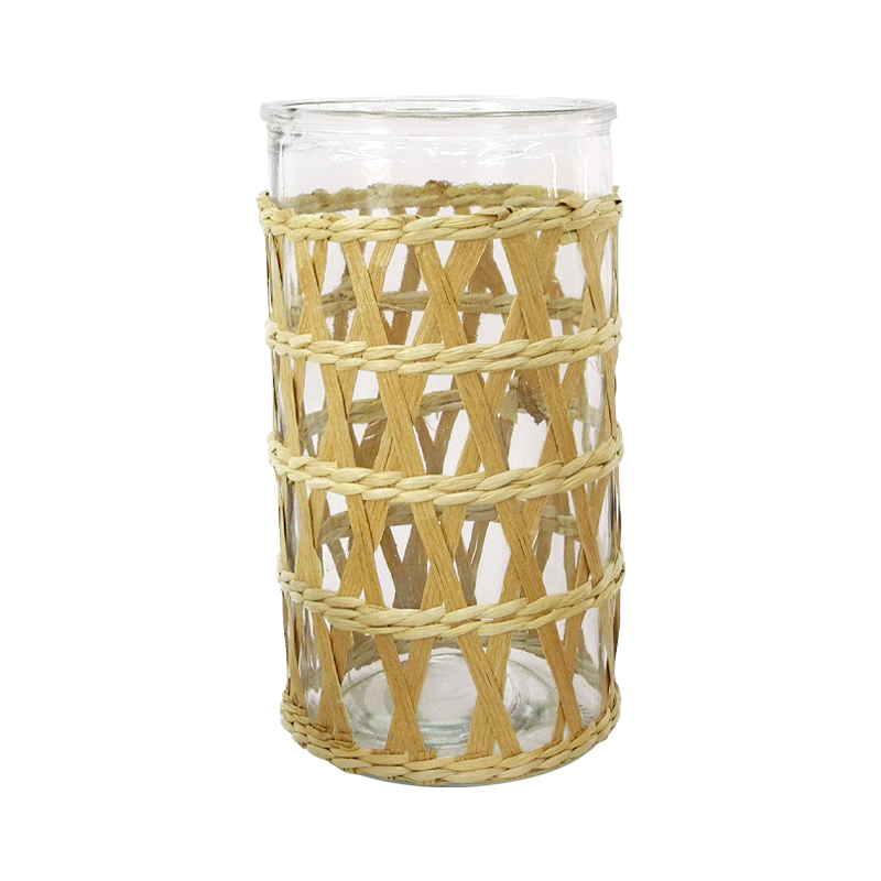 Rattan And Paper Mixed Cylindrical Glass Vases YD-ACC-031
