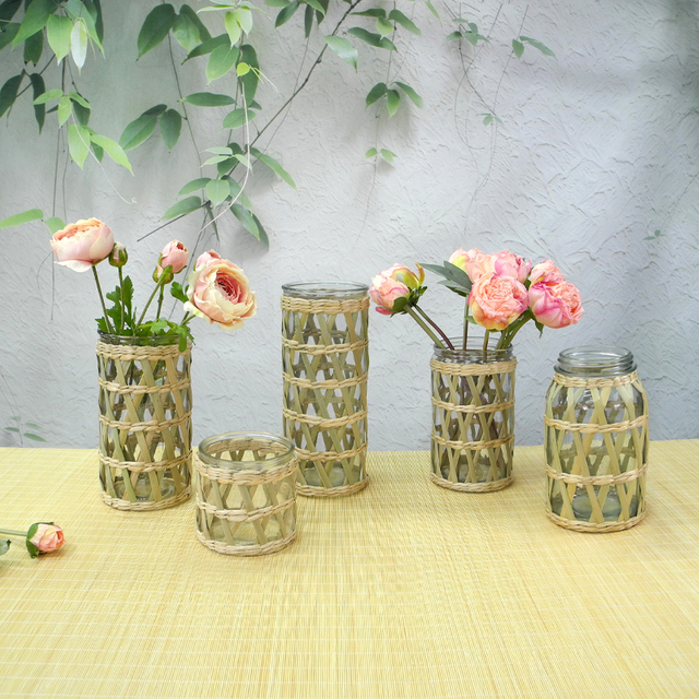Rattan And Bamboo Mixed Glass Vases YD-ACC-034