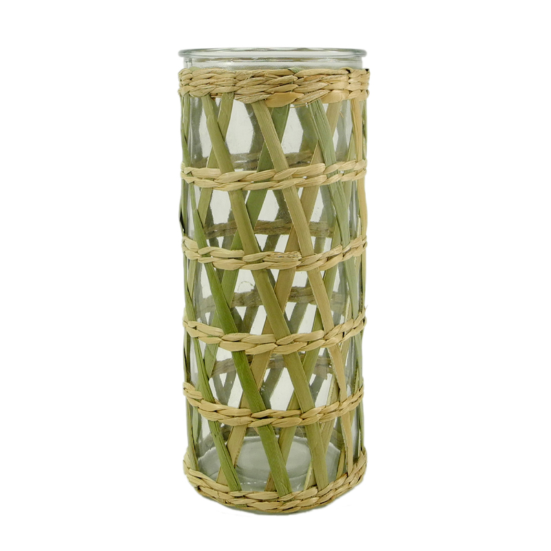 Rattan And Bamboo Mixed Glass Vases YD-ACC-034