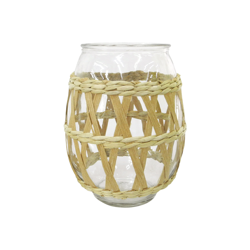 Diamond-shaped Rattan Paper Mixed Glass Vases YD-ACC-030