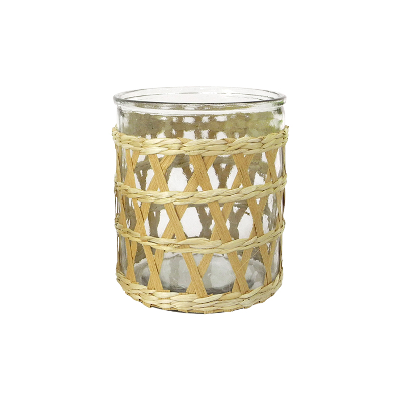 Rattan And Paper Mixed Cylindrical Glass Vases YD-ACC-031