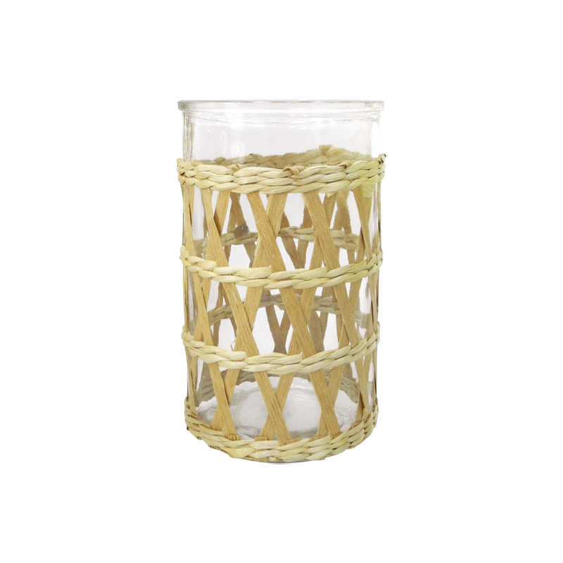 Rattan And Paper Mixed Cylindrical Glass Vases YD-ACC-031