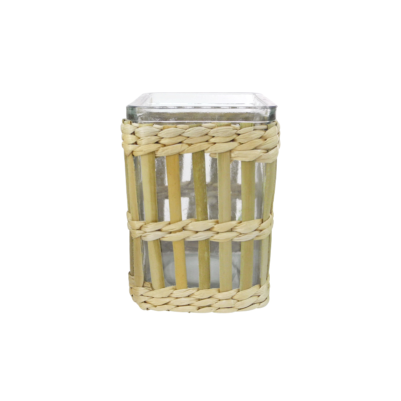 Mixed Rattan And Bamboo Square Glass Vases YD-ACC-037
