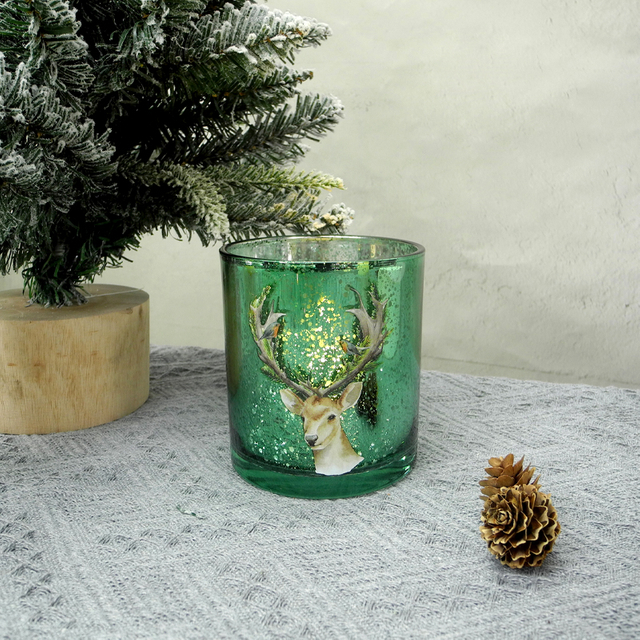 Green Glass Christmas Candle Holder & Wax Bottle YD-HDWC-062