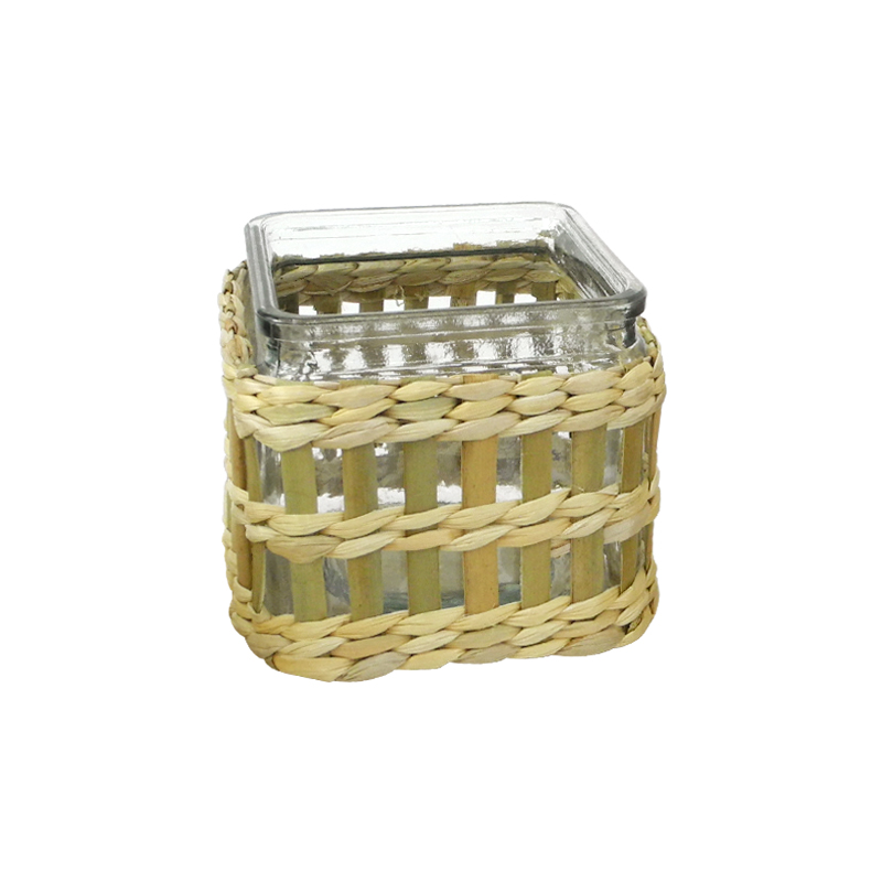 Mixed Rattan And Bamboo Square Glass Vases YD-ACC-037