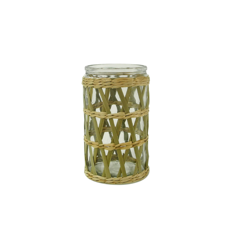 Rattan And Bamboo Mixed Glass Vases YD-ACC-034