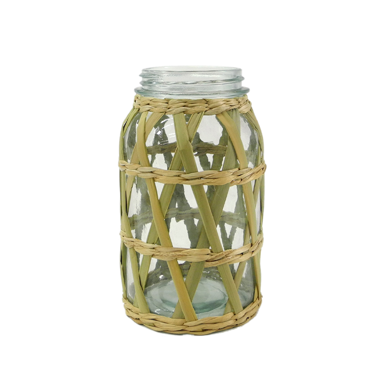 Rattan And Bamboo Mixed Glass Vases YD-ACC-034