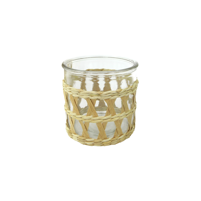 Rattan And Paper Mixed Cylindrical Glass Vases YD-ACC-031