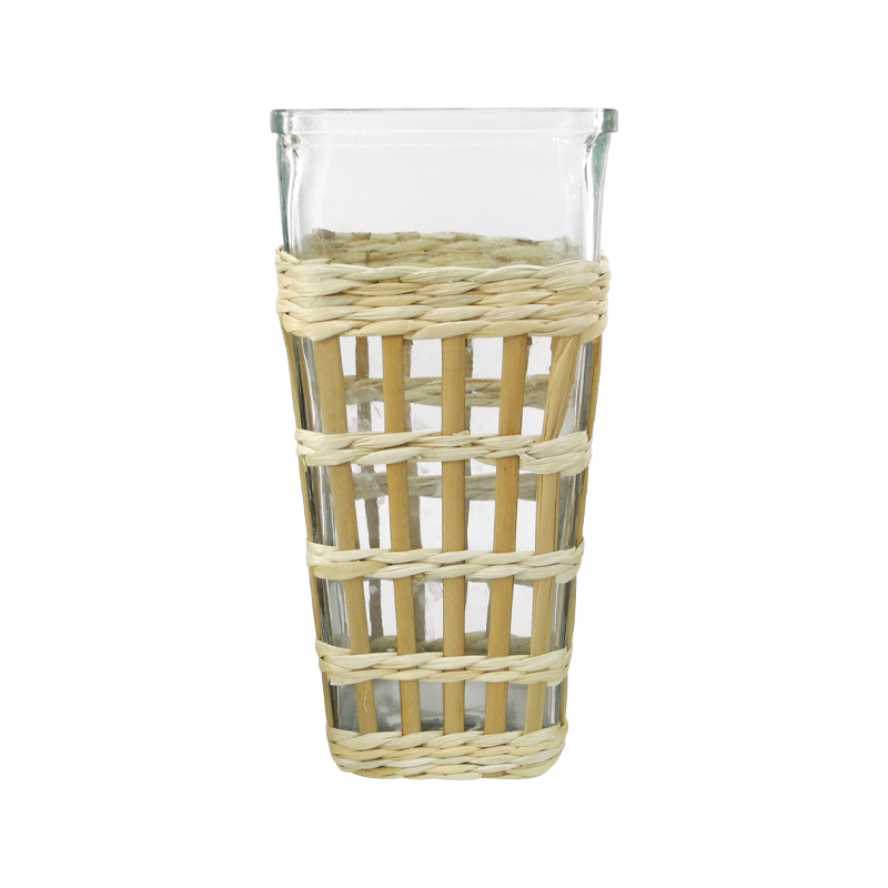 Mixed Rattan And Bamboo Square Glass Vases YD-ACC-037