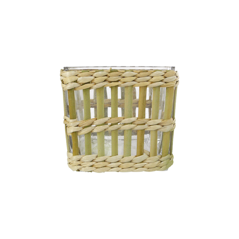 Mixed Rattan And Bamboo Square Glass Vases YD-ACC-037