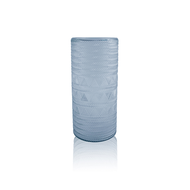 Embossed Marine Color Frosted Glass Vase YD-OBS-078