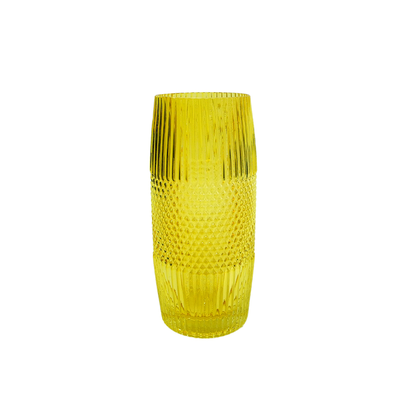 Yellow Segmented Embossed Spray Glass Vase YD-ND-435