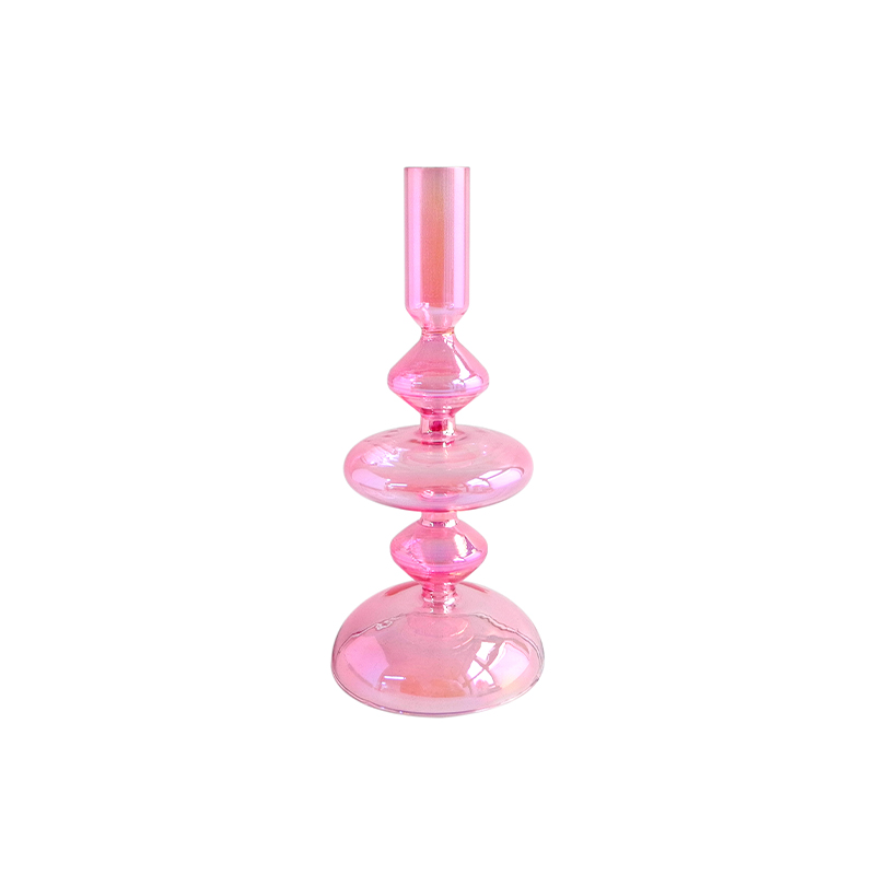 Rose Red Multicolored Plated Glass Candle Holder YD-VL-058