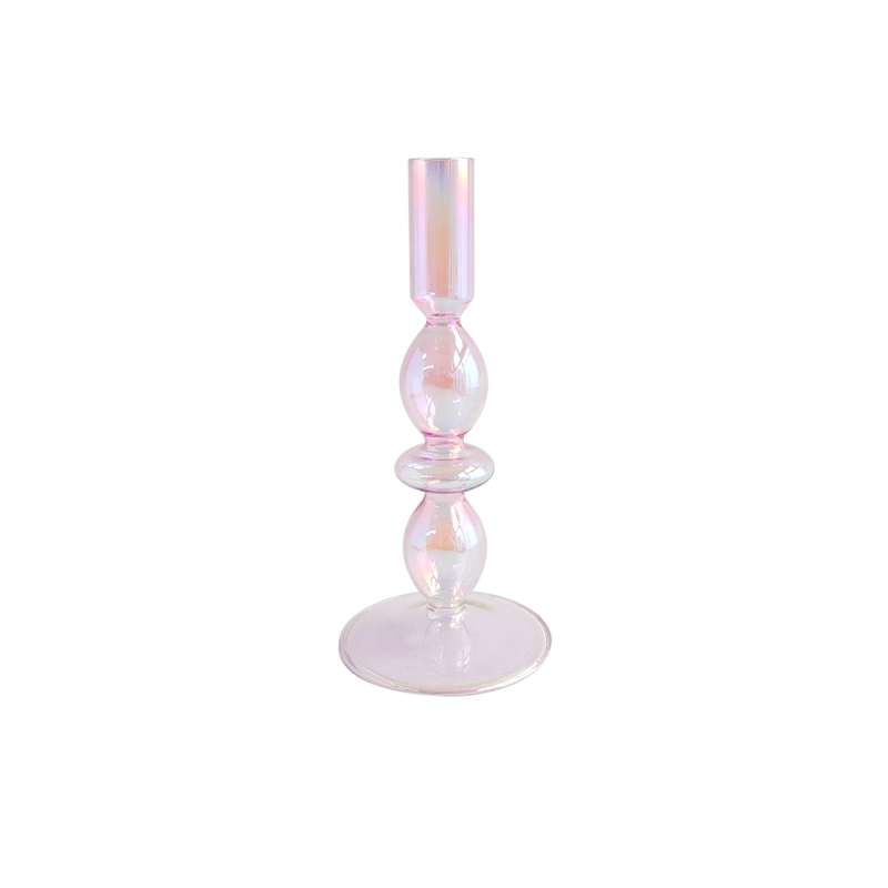 Pink Multicolored Plated Glass Candle Holder YD-VL-057