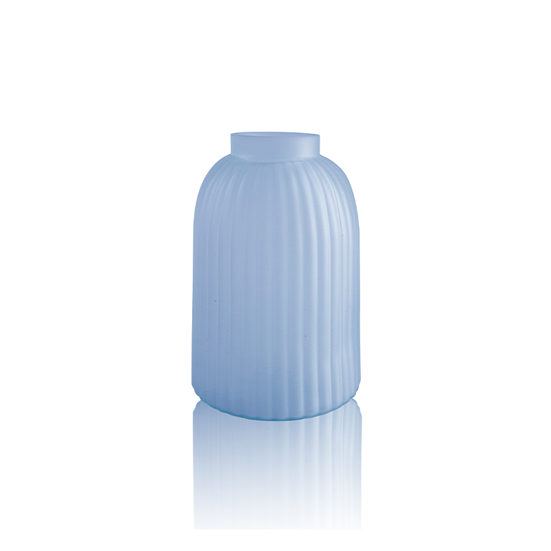 Striped Frosted Blue Glass Vase YD-OBS-065