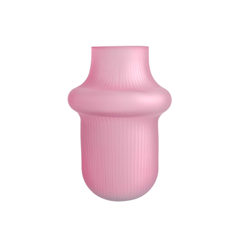 Pink Striped Frosted Glass Vase YD-VL-046