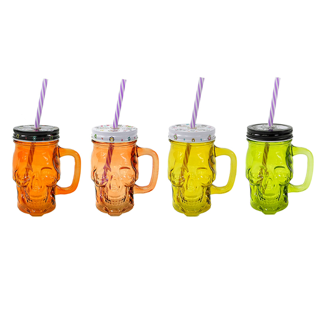 Skull Shaped Straw Cup with Handle YD-HAL-075