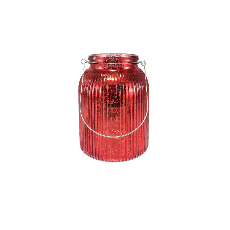 Striped Electroplated Silver Candleholder with Handle YD-CX-172