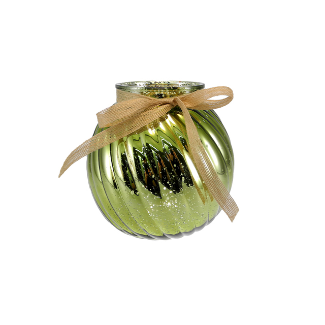 Ribbed Round Ball Electroplated Silver Fragments Candleholder YD-CX-155