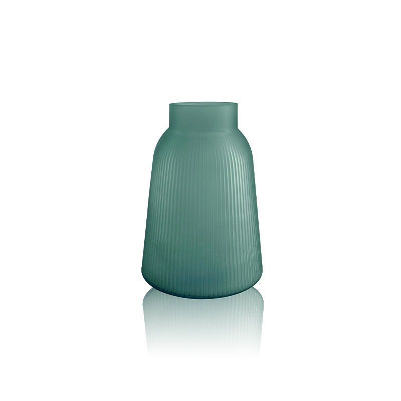 Striped Tapered Frosted Glass Vase YD-OBS-079