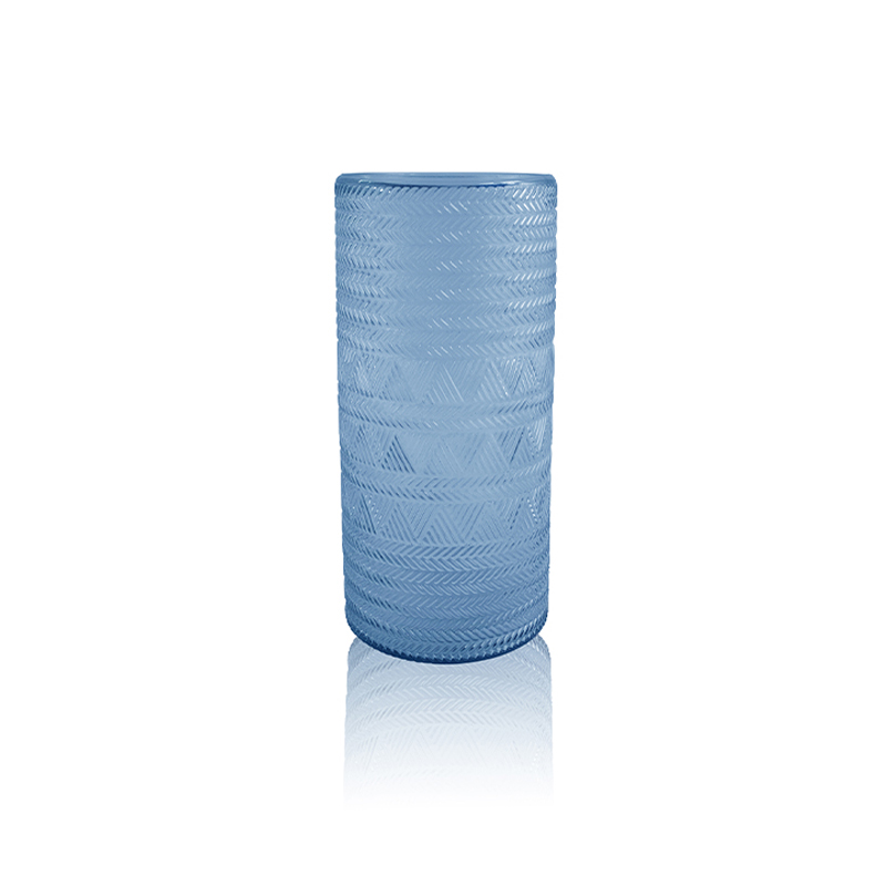Embossed Marine Color Frosted Glass Vase YD-OBS-078