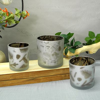 Yorklsun Glassware Grey Pattern Candle Holder & Wax Bottle YD-ND-042