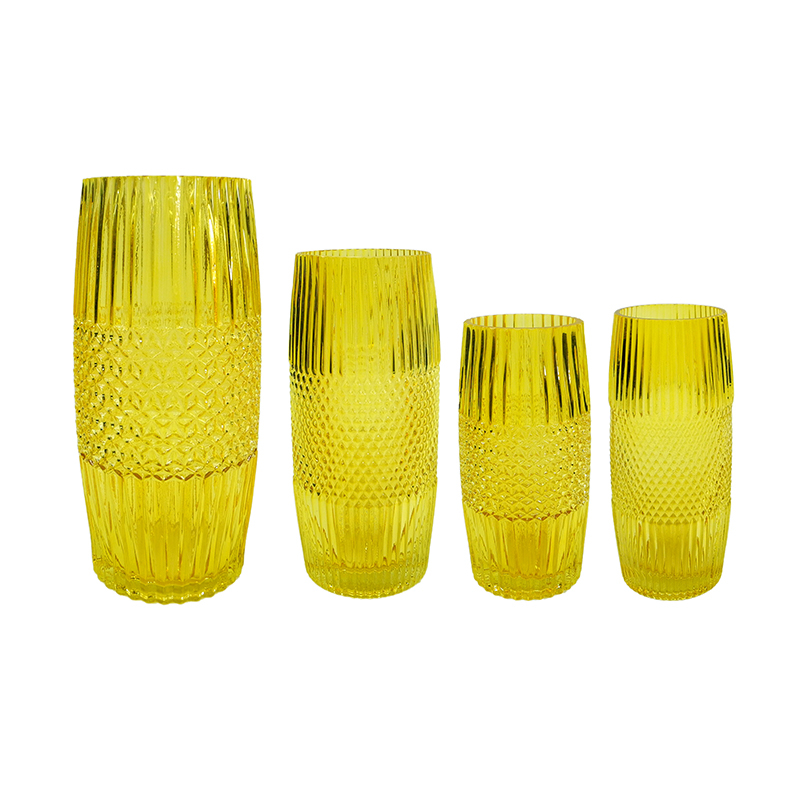 Yellow Segmented Embossed Spray Glass Vase YD-ND-435