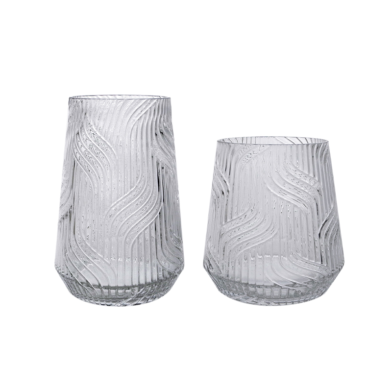 Striped Embossed Glass Vase YD-CGV-095