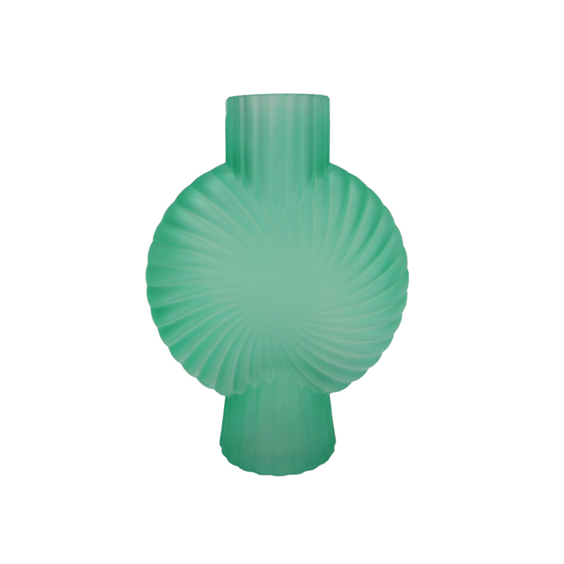 Green Threaded Frosted Glass Vase YD-OBS-139