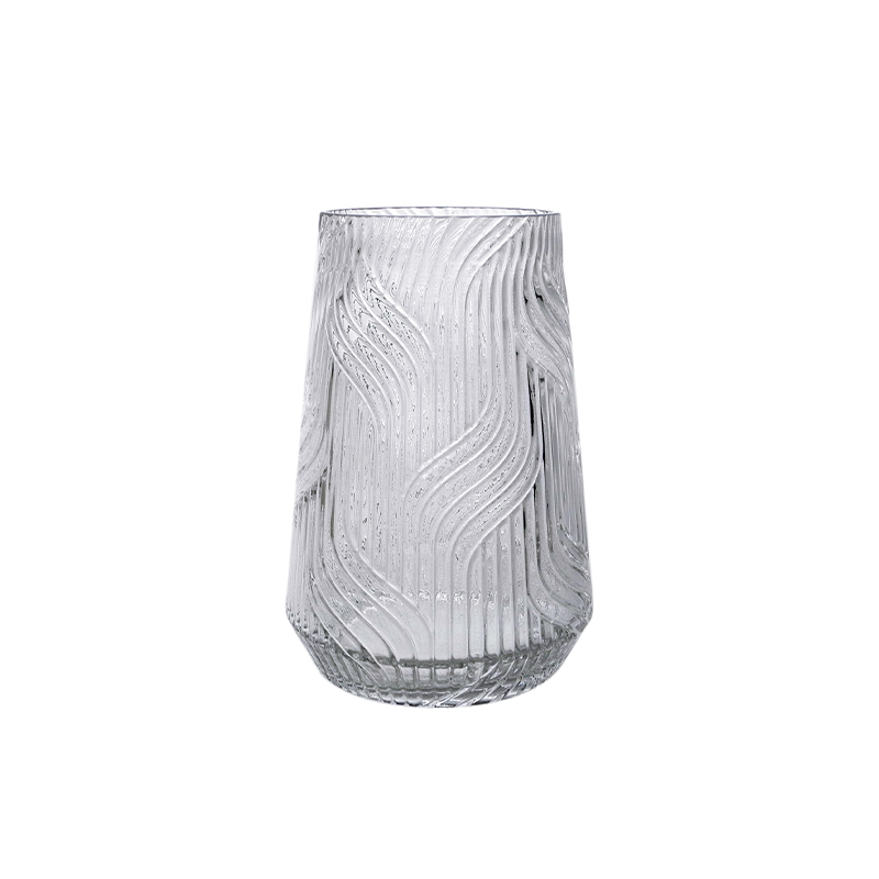 Striped Embossed Glass Vase YD-CGV-095