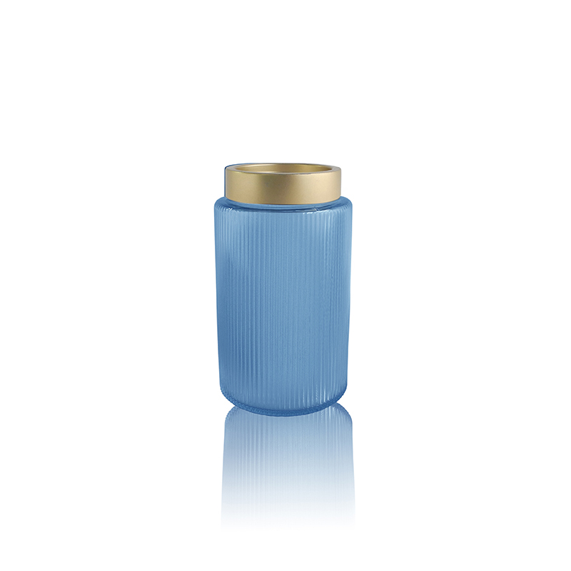 Metal Circle Striped Frosted Glass Vase YD-OBS-072