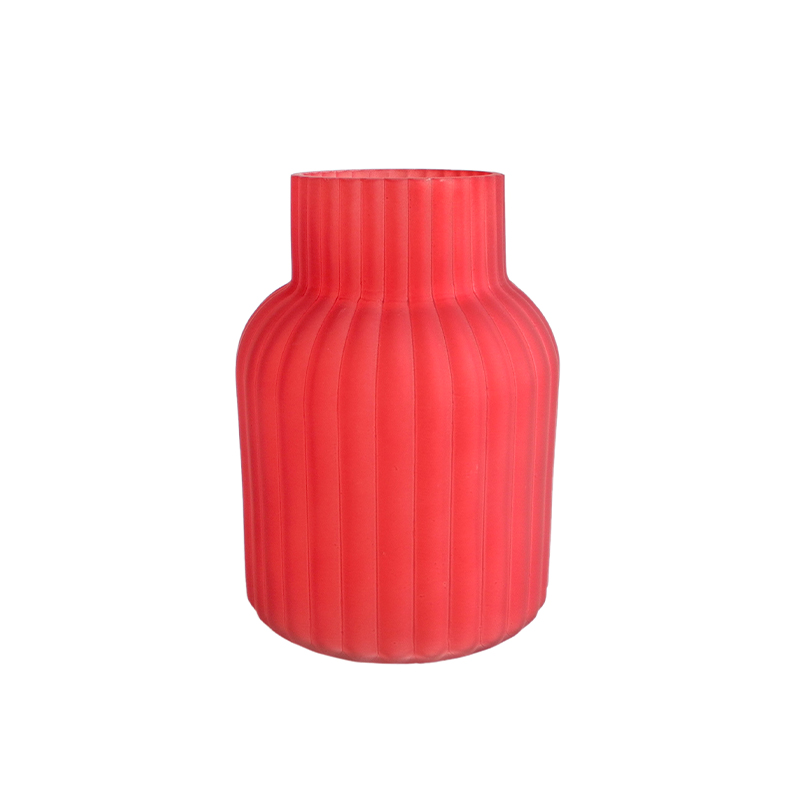 Red Striped Frosted Glass Vase YD-VL-051
