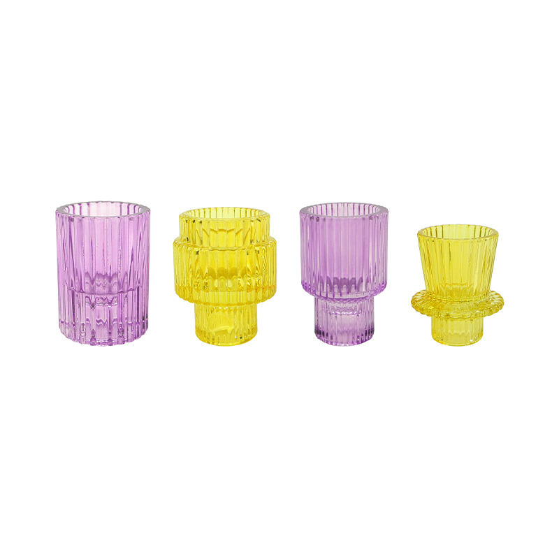 Striped Spray Colored Small Glass Candle Holder YD-ND-390