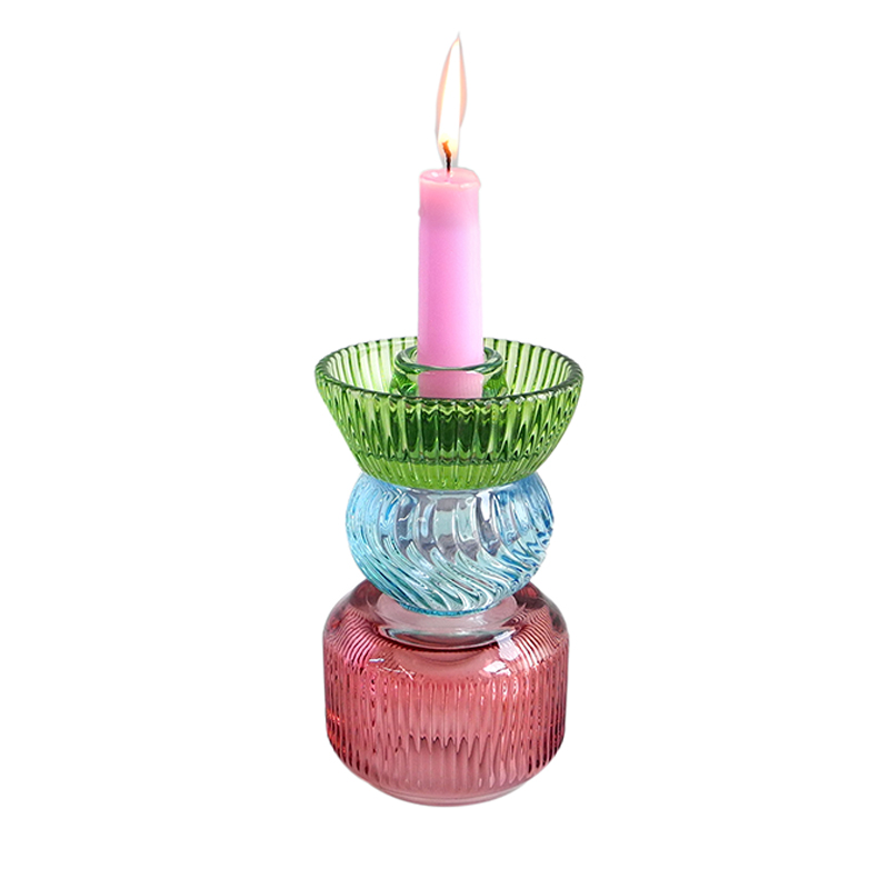 Striped Patchwork Modern Double Candle Holder YD-HDWC-254