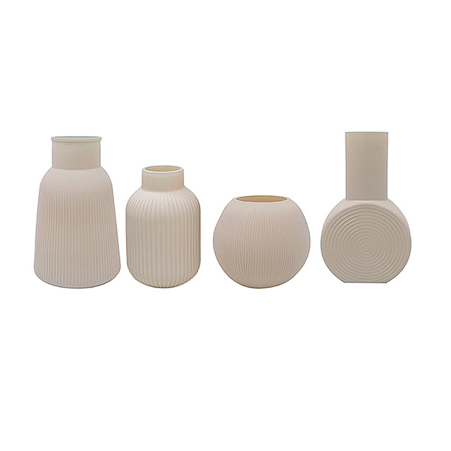 Khaki Frosted Striped Glass Vase YD-ND-468
