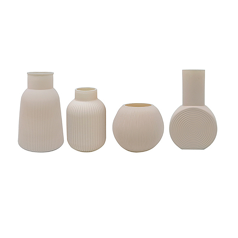 Khaki Frosted Striped Glass Vase YD-ND-468