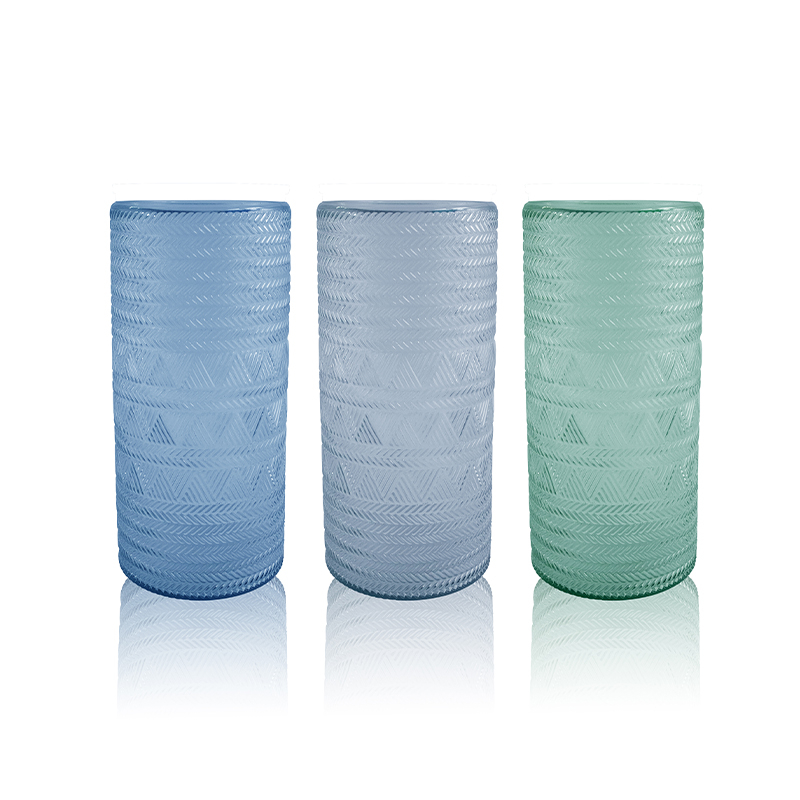 Embossed Marine Color Frosted Glass Vase YD-OBS-078