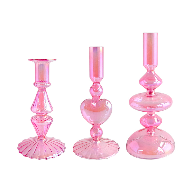 Rose Red Multicolored Plated Glass Candle Holder YD-VL-058