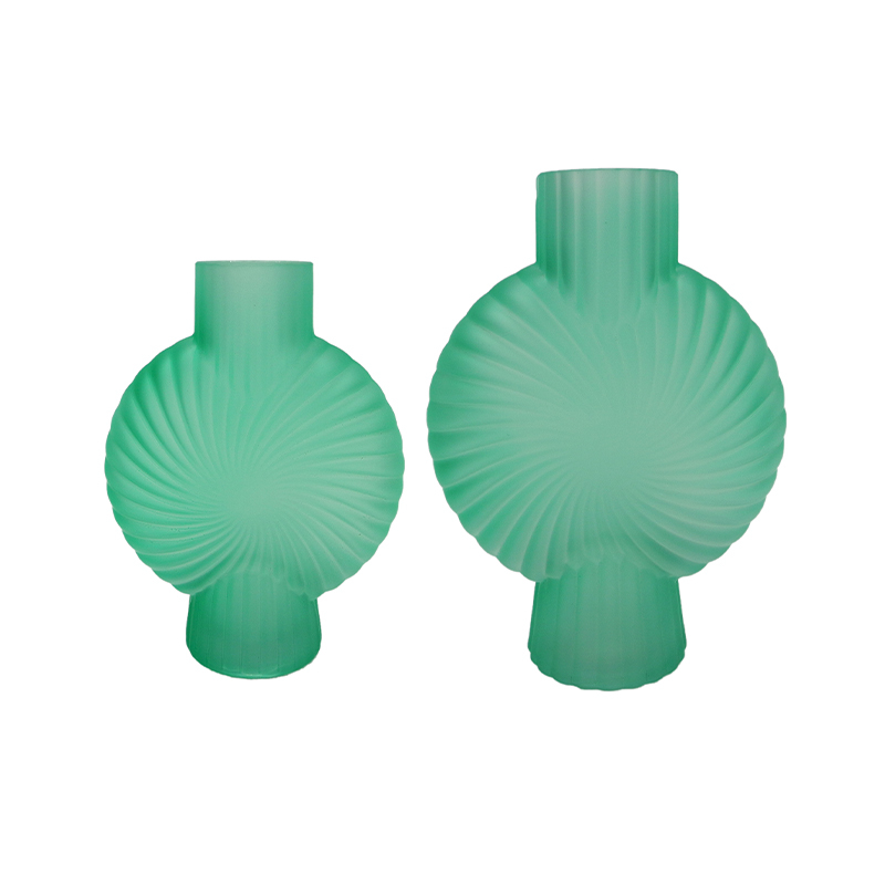Green Threaded Frosted Glass Vase YD-OBS-139