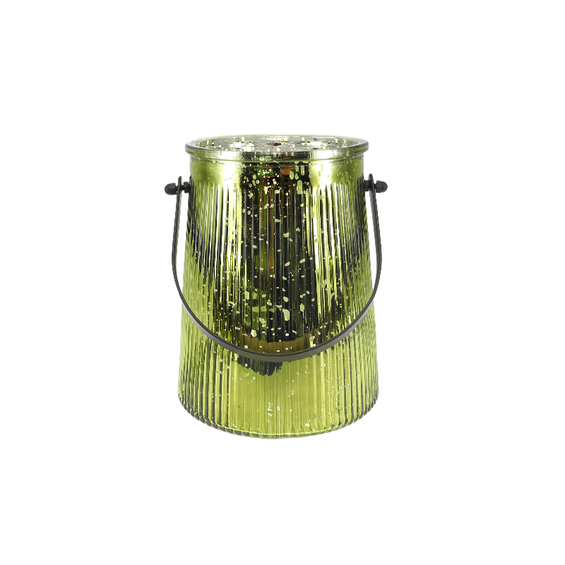 Striped Electroplated Silver Candleholder with Iron Handle YD-CX-164