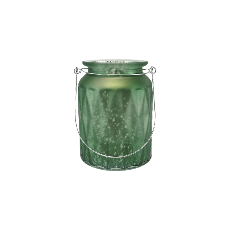 Diamond-patterned Electroplated Silver Candleholder with Handle YD-CX-166