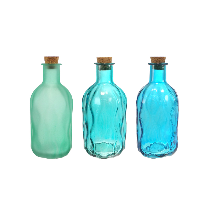 Wave-patterned Ocean-colored Glass Bottle YD-OBS-157