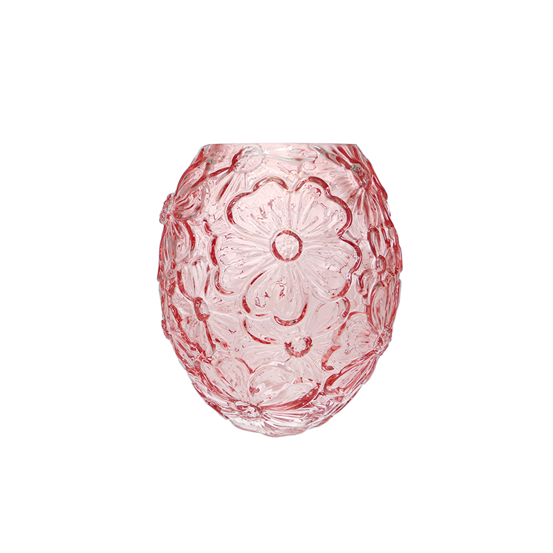 Floral Relief Pink Glass Vase YD-SS-157