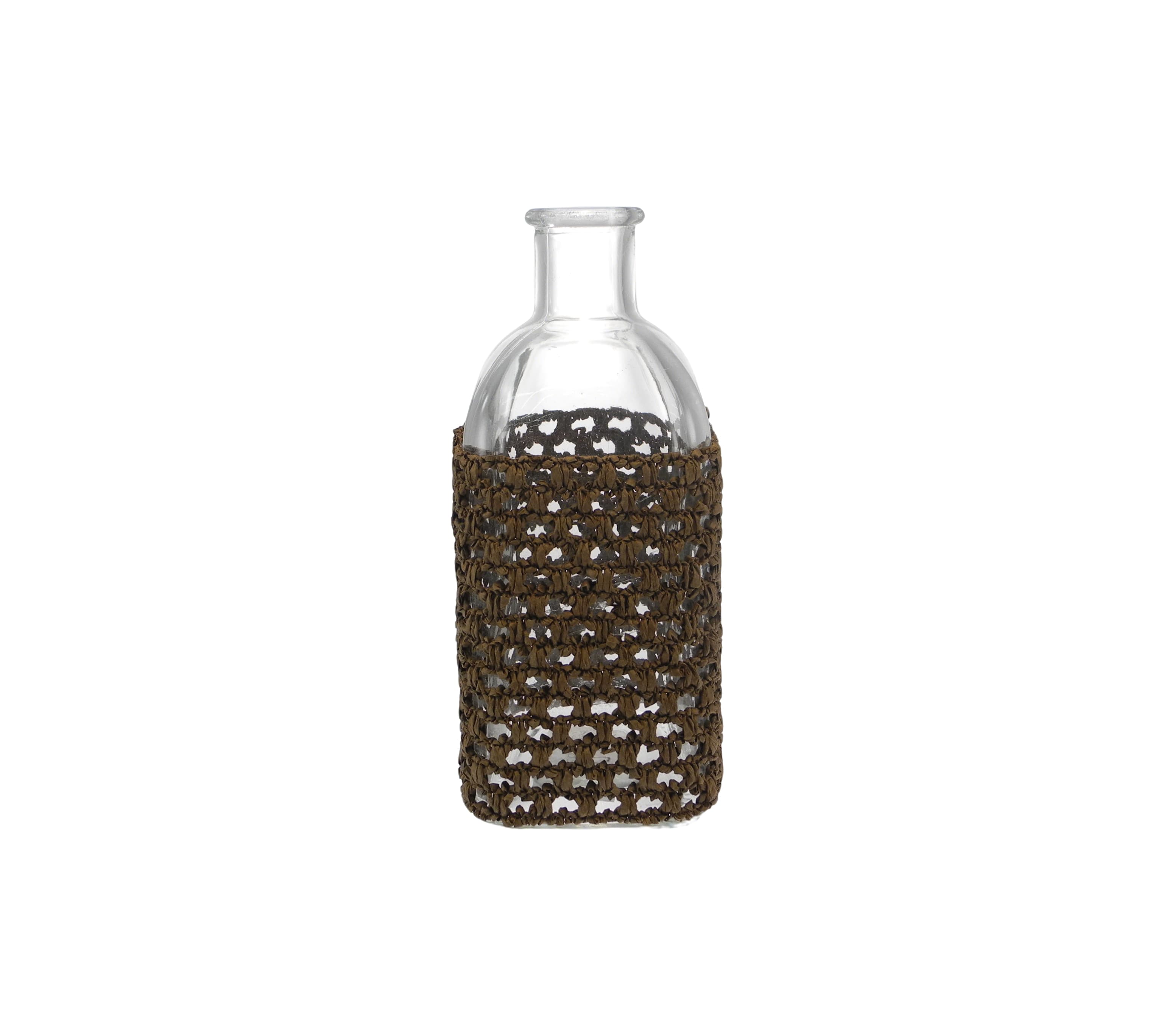 Coffee-colored Straw-woven Glass Bottle YD-ACC-066