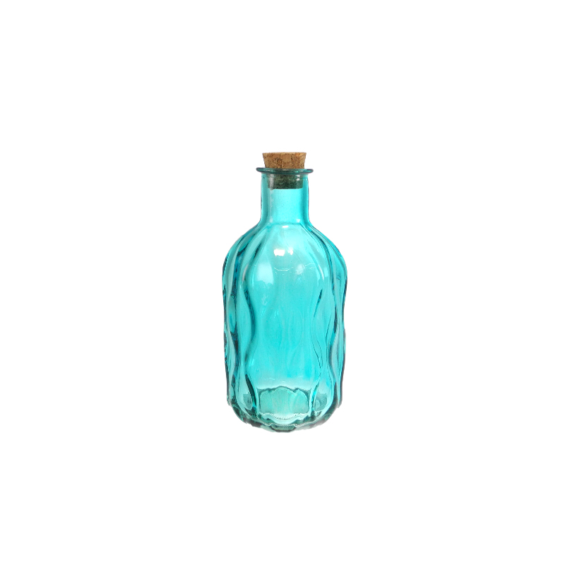 Wave-patterned Ocean-colored Glass Bottle YD-OBS-157